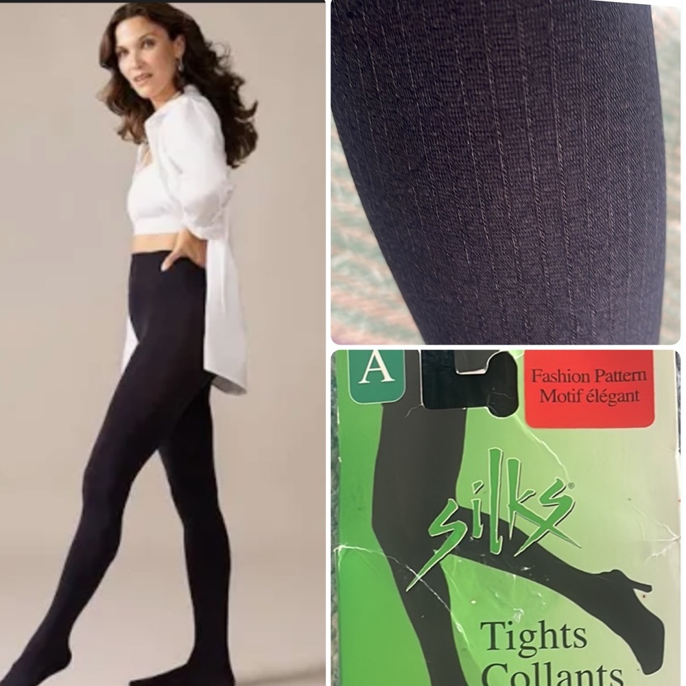 Phantom Silks Premium Dark Navy Blue Patterned Winter Tights 95-130 Lbs NWT